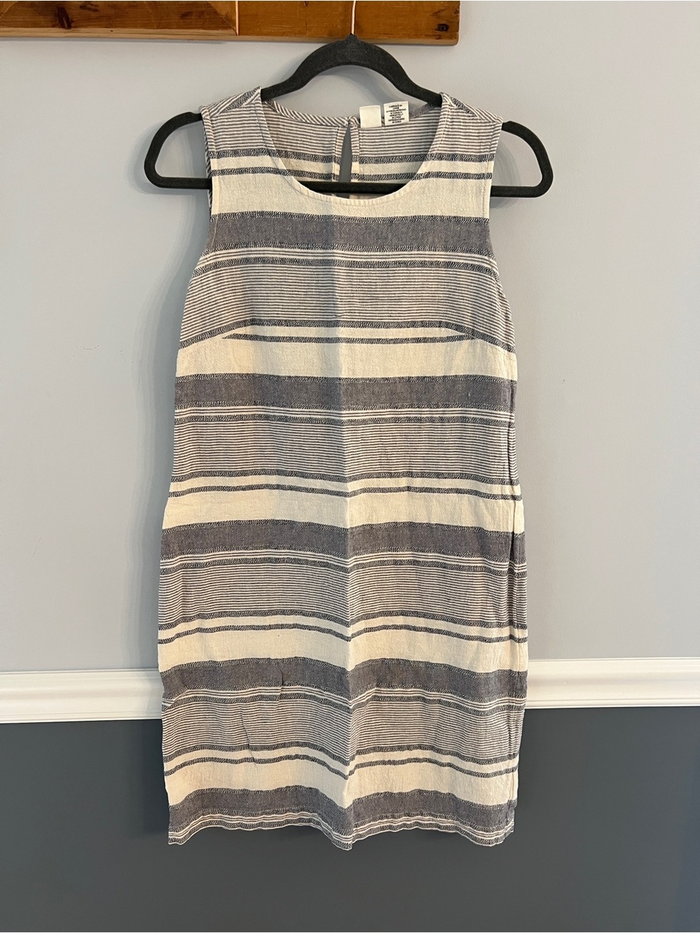Blue & Cream Striped Linen Blend Shift Dress Sleeveless Size 4